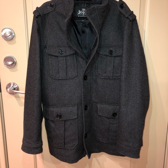 Express Gray/Black Wool Military style Peacoat - Picture 2 of 8
